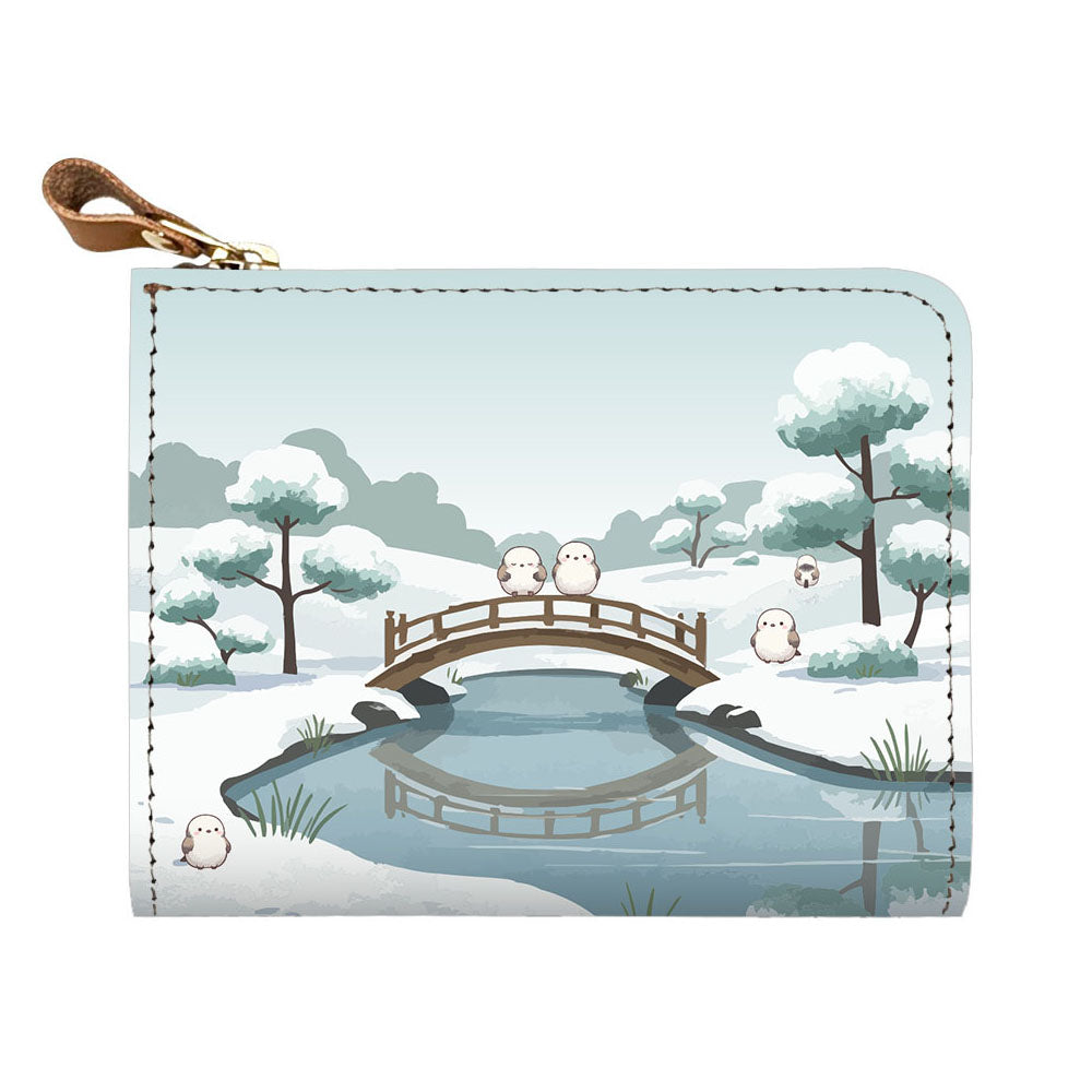 シマエナガとかわいい時間 マチあり L字ファスナー 小さいミニ財布 姫路レザー ミニウォレット