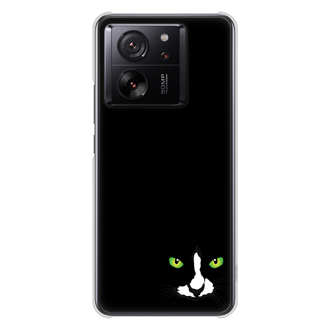 Xiaomi 13T XIG04 au 高画質仕上げ 背面印刷 ハードケース 【398 黒ネコ】