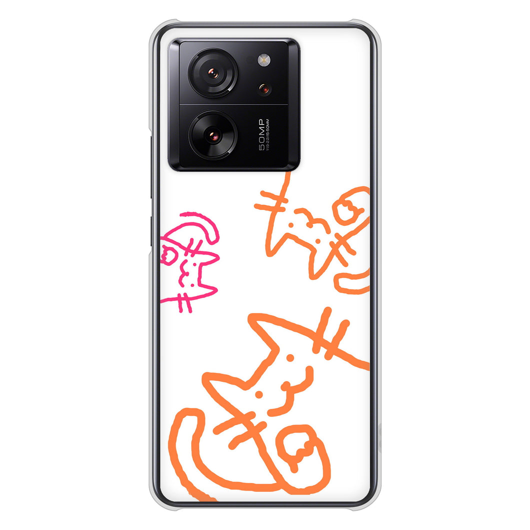 Xiaomi 13T XIG04 au 高画質仕上げ 背面印刷 ハードケース 【1098 手まねきする3匹のネコ】