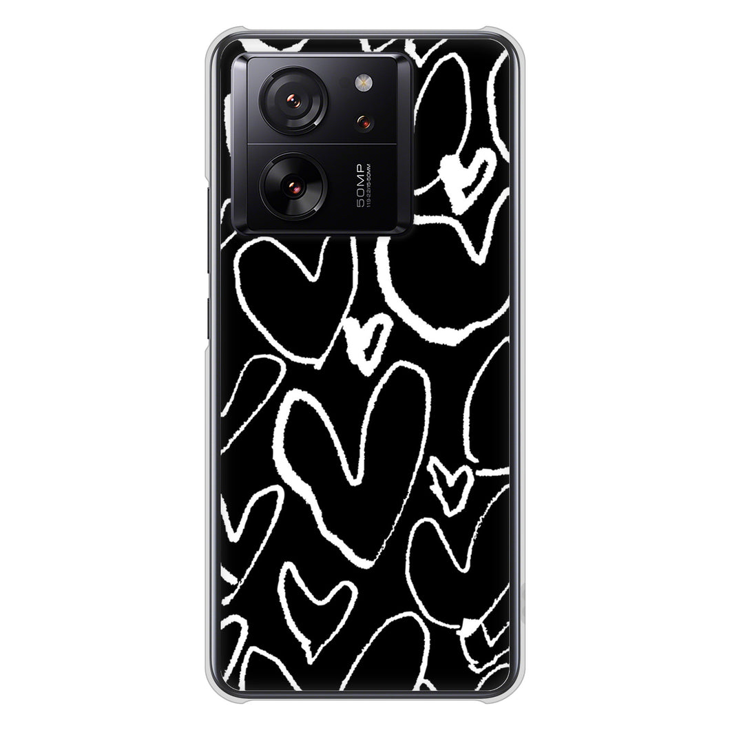 Xiaomi 13T XIG04 au 高画質仕上げ 背面印刷 ハードケース 【1124 ハート BK&WH】