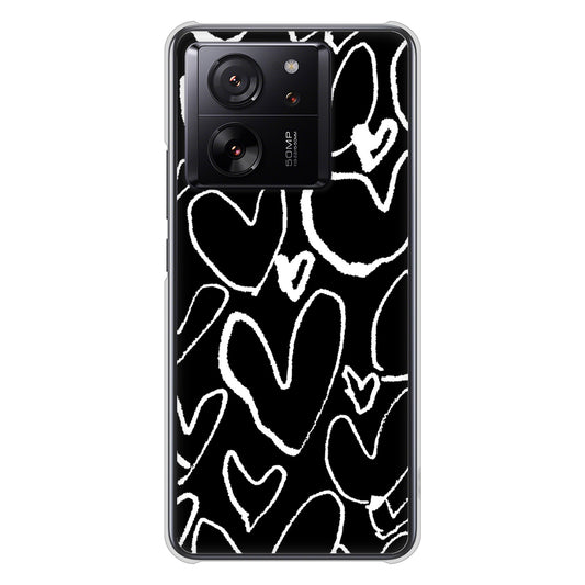 Xiaomi 13T XIG04 au 高画質仕上げ 背面印刷 ハードケース 【1124 ハート BK&WH】