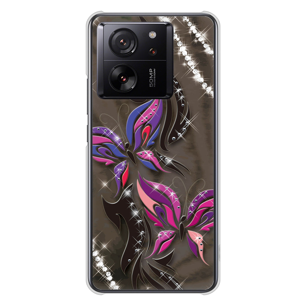 Xiaomi 13T XIG04 au 高画質仕上げ 背面印刷 ハードケース 【1164 キラめくストーンと蝶】