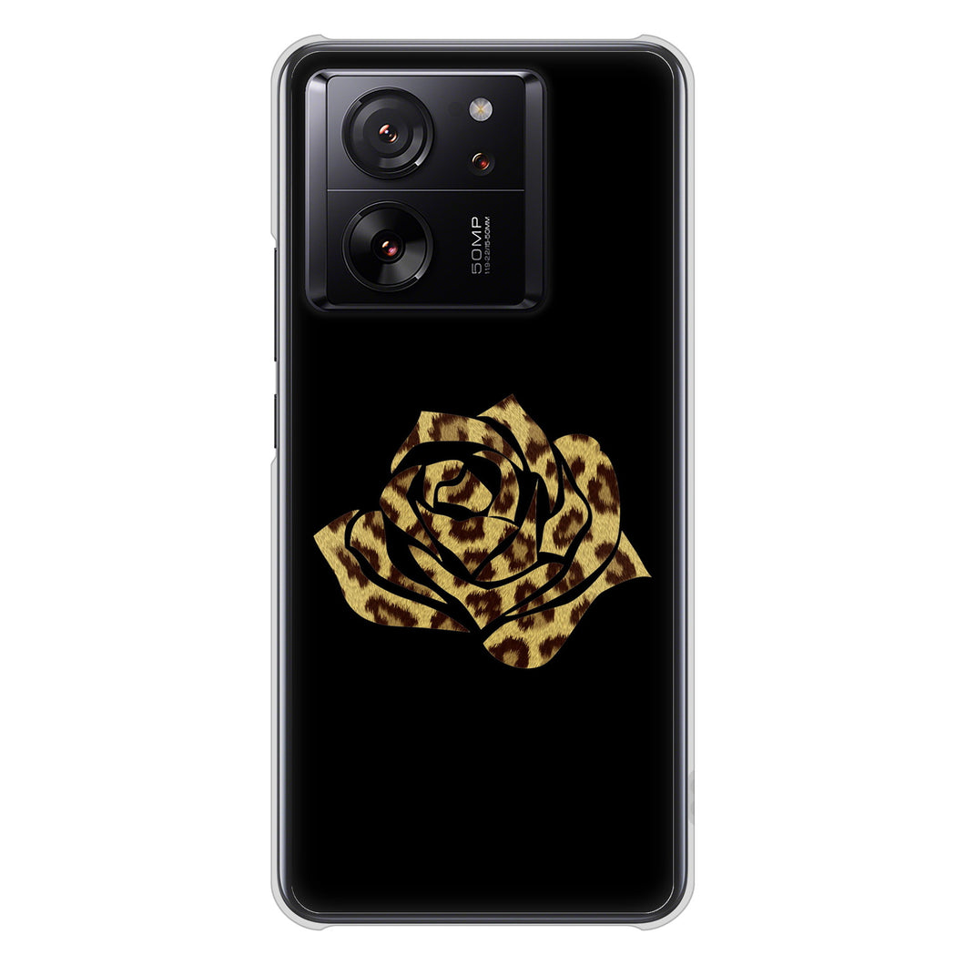 Xiaomi 13T XIG04 au 高画質仕上げ 背面印刷 ハードケース 【1184 ヒョウのバラ(茶)】