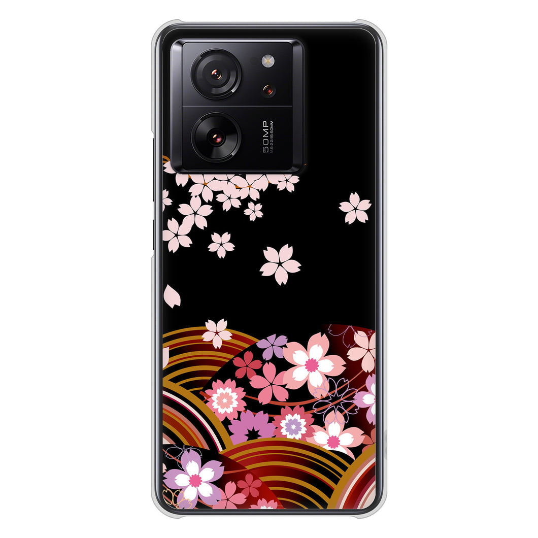Xiaomi 13T XIG04 au 高画質仕上げ 背面印刷 ハードケース 【1237 和柄&筆文字・夜桜の宴】