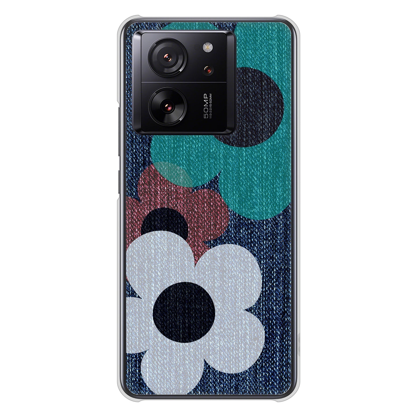Xiaomi 13T XIG04 au 高画質仕上げ 背面印刷 ハードケース 【EK869 ルーズフラワーinデニム風】