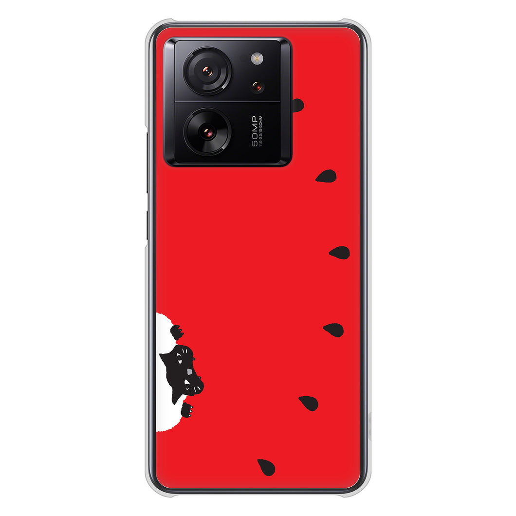 Xiaomi 13T XIG04 au 高画質仕上げ 背面印刷 ハードケースすいかをかじるネコ