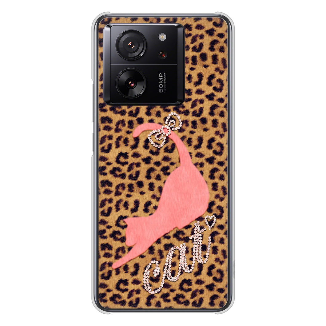 Xiaomi 13T XIG04 au 高画質仕上げ 背面印刷 ハードケース 【KG801 キャットレオパード(ブラウン)】