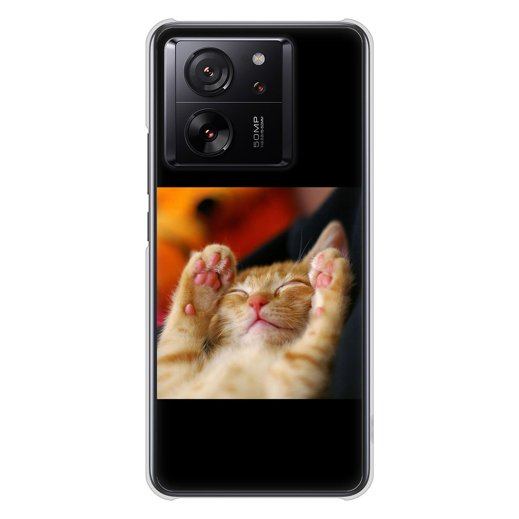 Xiaomi 13T XIG04 au 高画質仕上げ 背面印刷 ハードケース 【VA804 爆睡するネコ】