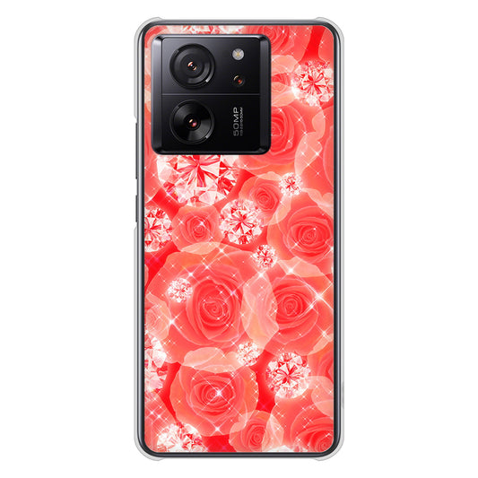 Xiaomi 13T XIG04 au 高画質仕上げ 背面印刷 ハードケース 【VA816 ダイヤモンドとバラ】