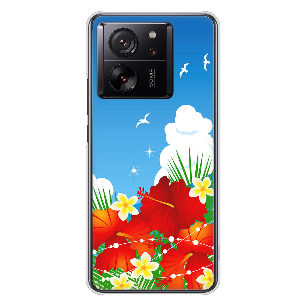 Xiaomi 13T XIG04 au 高画質仕上げ 背面印刷 ハードケース 【VA821 ハイビスカスと青空】