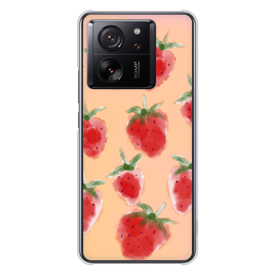 Xiaomi 13T XIG04 au 高画質仕上げ 背面印刷 ハードケースイチゴ 水彩
