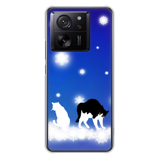Xiaomi 13T XIG04 au 高画質仕上げ 背面印刷 ハードケース 【YJ335 雪の結晶 はちわれ】