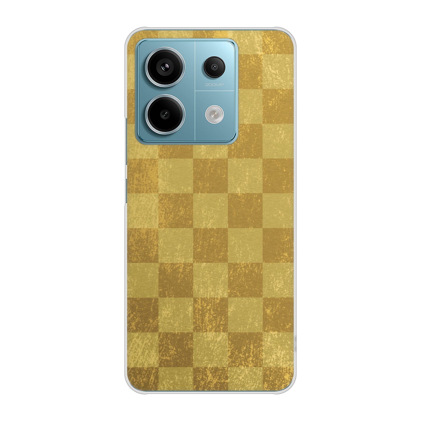 Xiaomi Redmi Note 13 Pro 5G XIG05 au 高画質仕上げ 背面印刷 ハードケース 【619 市松模様-金(骨董風に傷んだイメージ)】