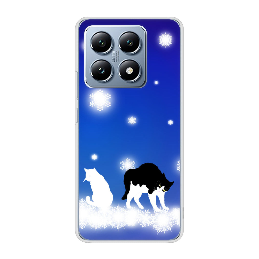 Xiaomi 14T XIG07 au 高画質仕上げ 背面印刷 ハードケース 【YJ335 雪の結晶 はちわれ】