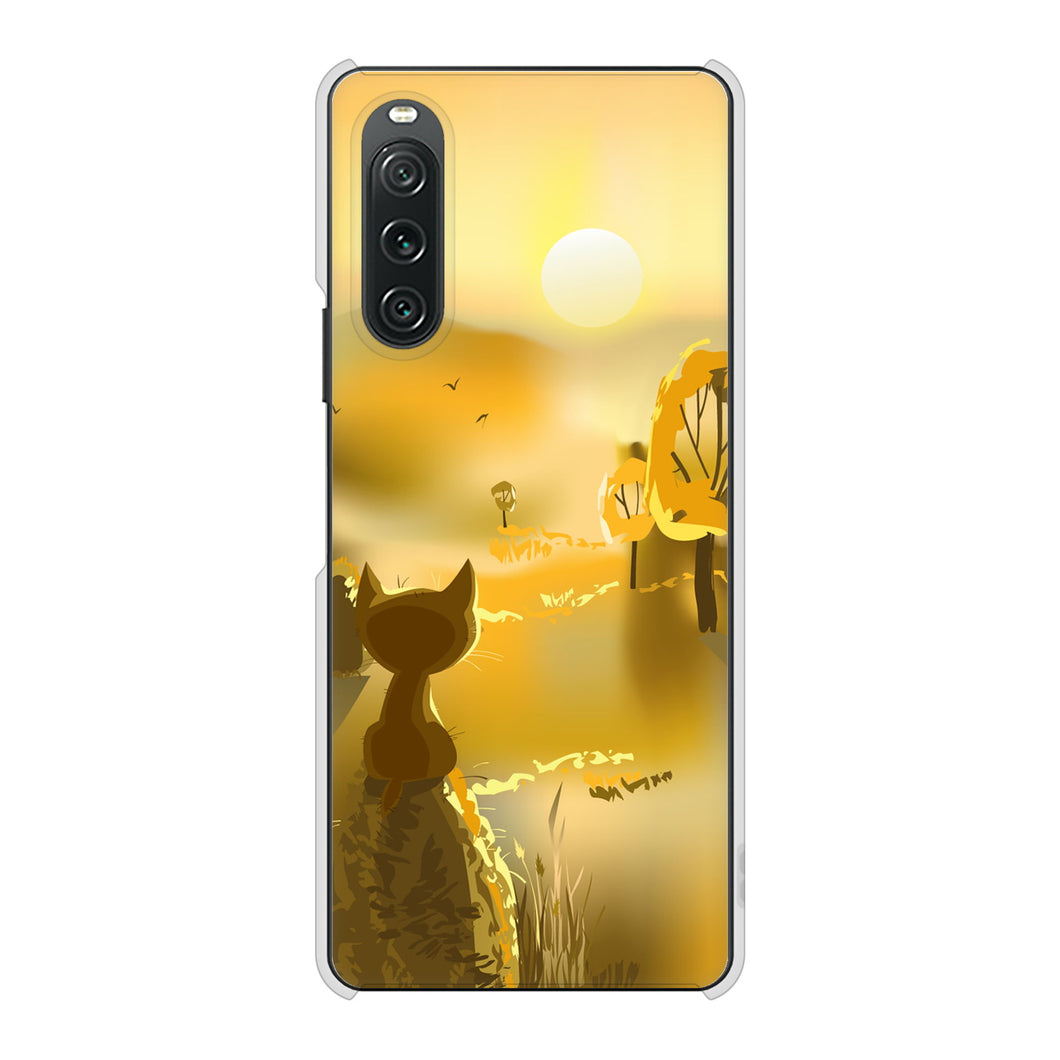 Xperia 10 V XQ-DC44 高画質仕上げ 背面印刷 ハードケース 【400 たそがれの猫】