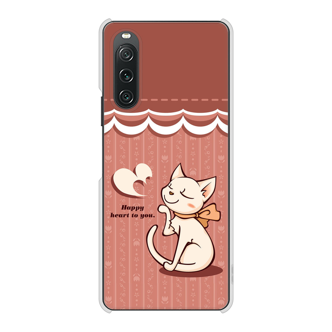 Xperia 10 V XQ-DC44 高画質仕上げ 背面印刷 ハードケース 【1102 ネコの投げキッス】