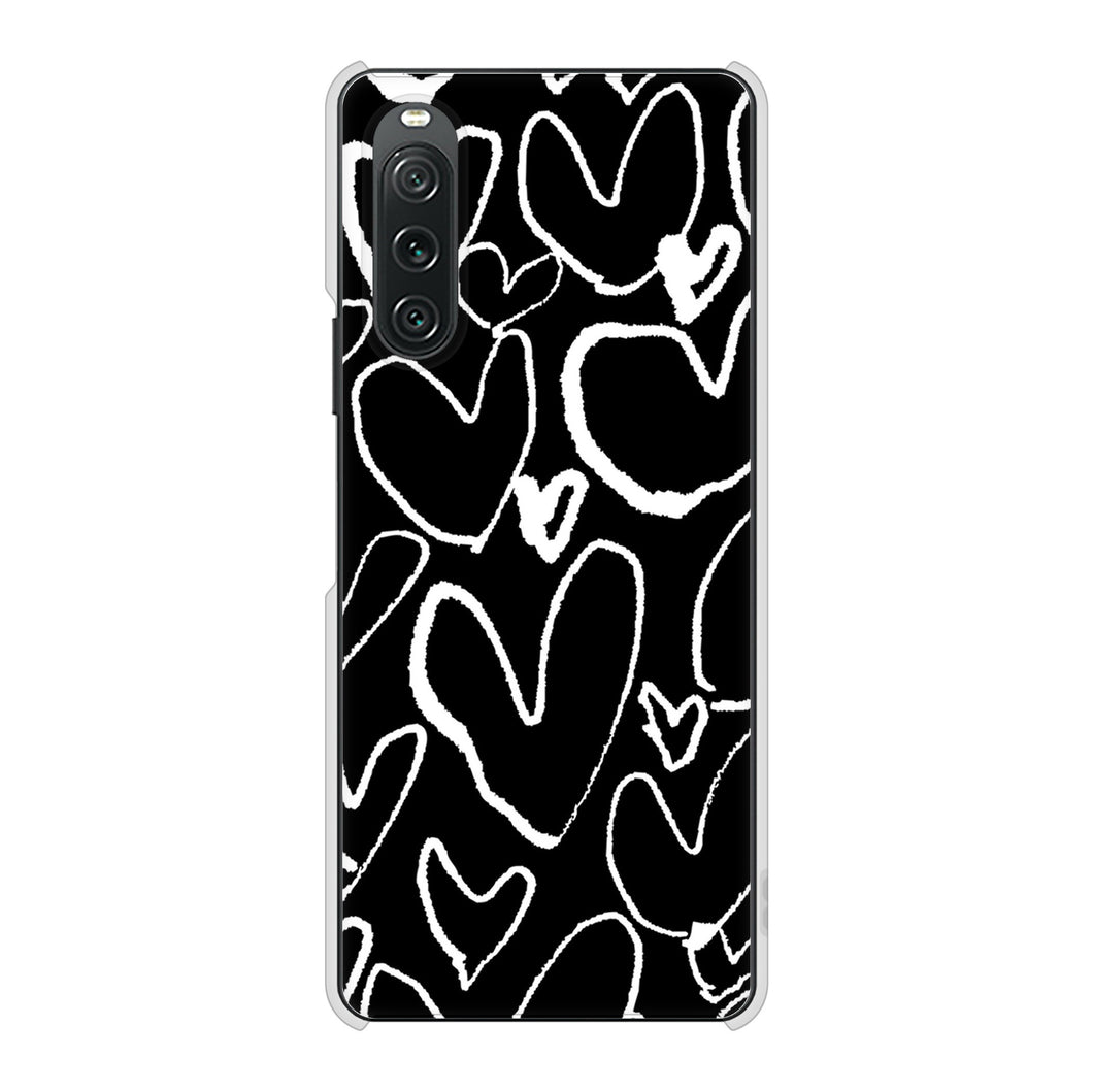 Xperia 10 V XQ-DC44 高画質仕上げ 背面印刷 ハードケース 【1124 ハート BK&WH】