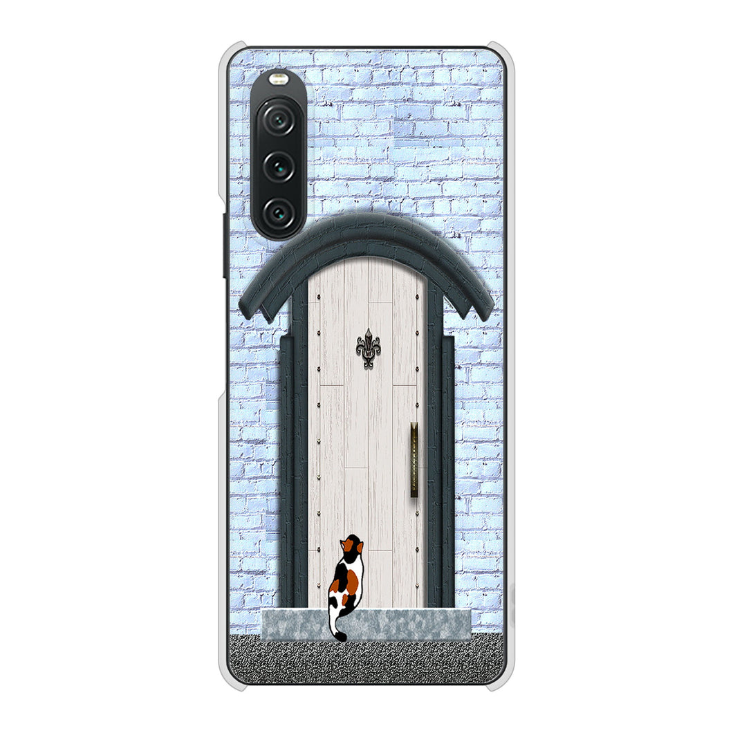 Xperia 10 V XQ-DC44 高画質仕上げ 背面印刷 ハードケース猫とドア