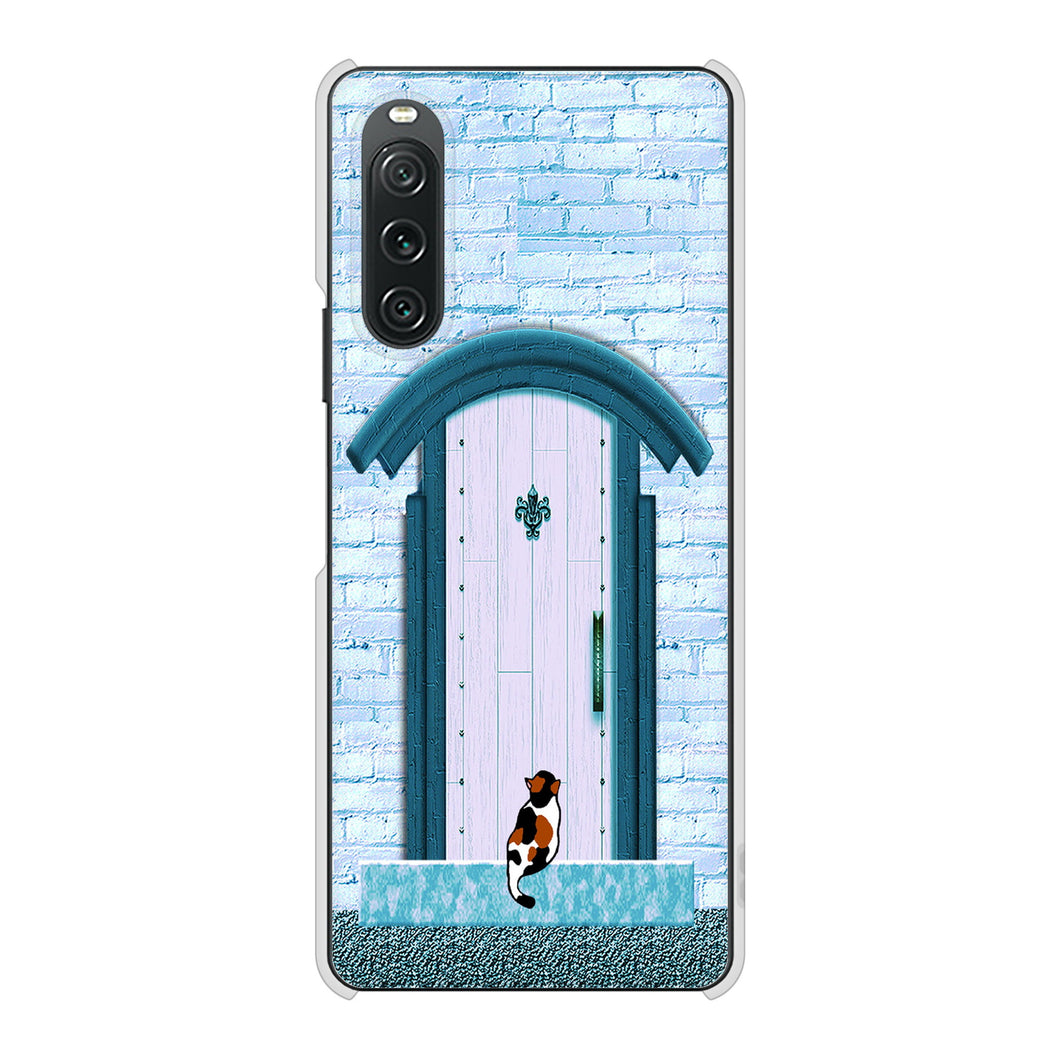 Xperia 10 V XQ-DC44 高画質仕上げ 背面印刷 ハードケース猫とドア