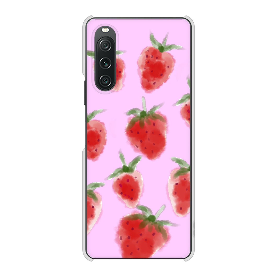 Xperia 10 V XQ-DC44 高画質仕上げ 背面印刷 ハードケースイチゴ 水彩