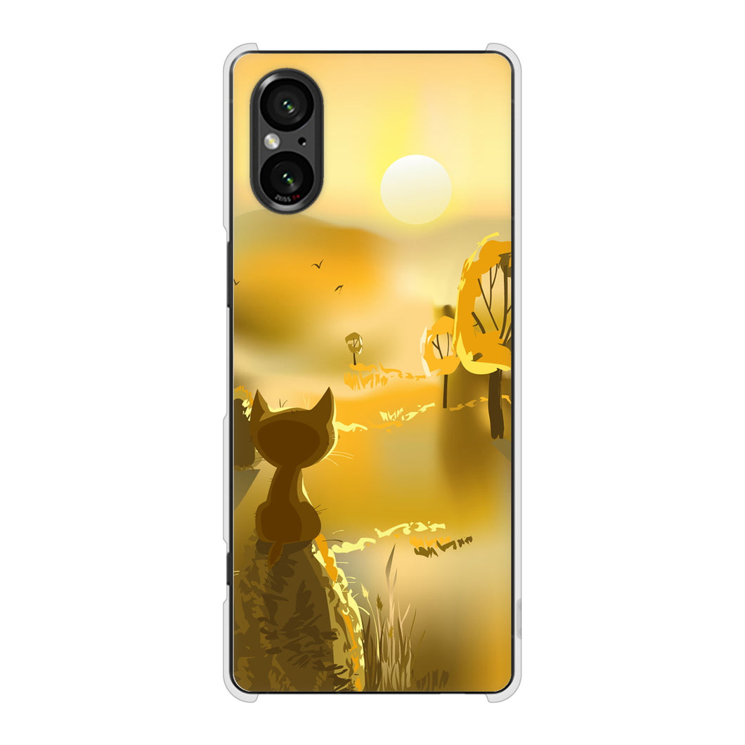 Xperia 5 V XQ-DE44 高画質仕上げ 背面印刷 ハードケース 【400 たそがれの猫】
