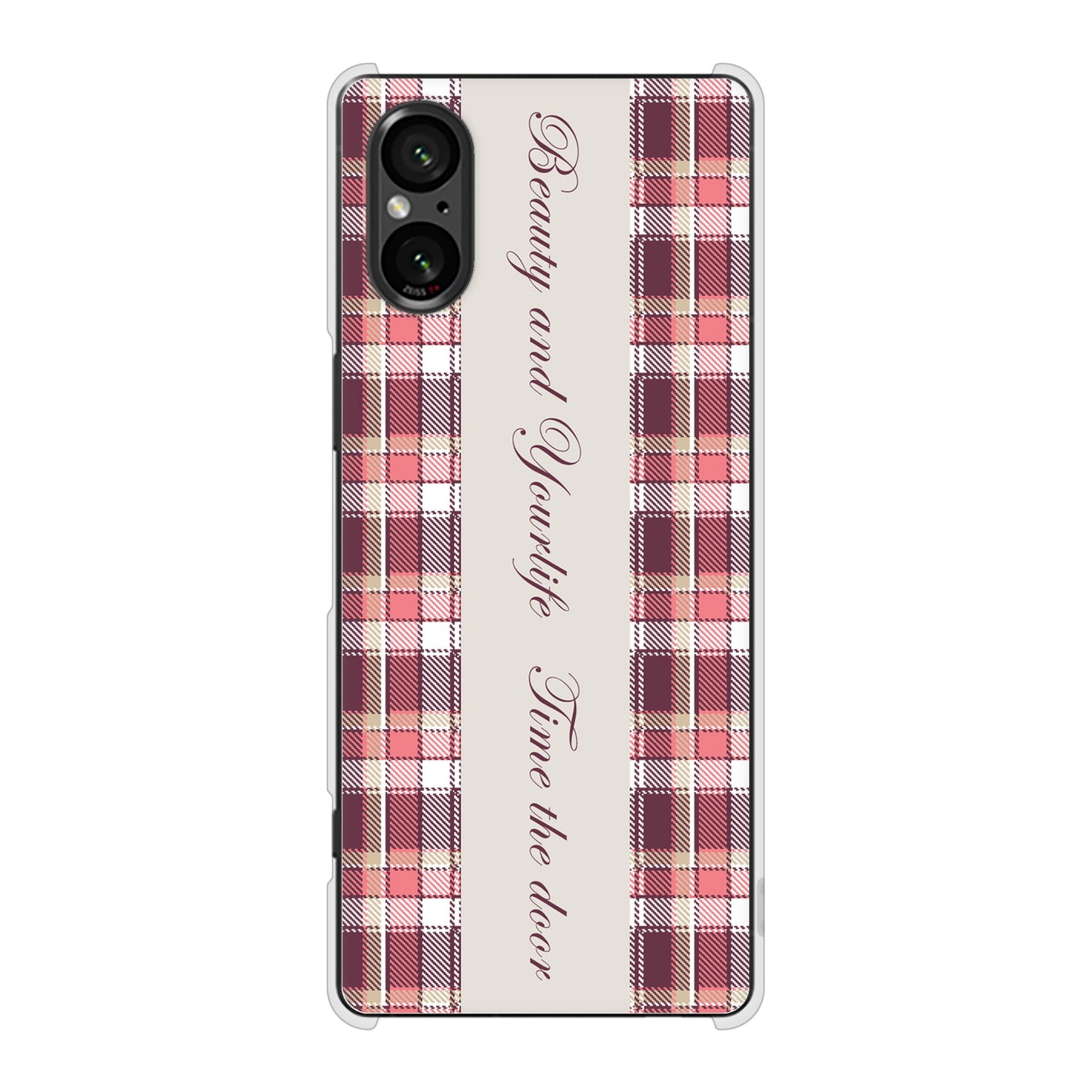 Xperia 5 V XQ-DE44 高画質仕上げ 背面印刷 ハードケースピンクチェック