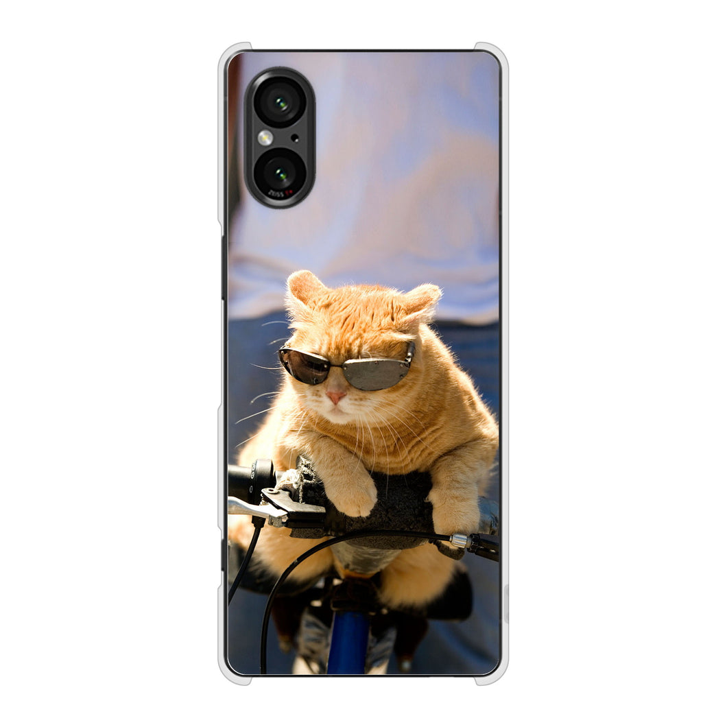 Xperia 5 V XQ-DE44 高画質仕上げ 背面印刷 ハードケース 【595 にゃんとサイクル】