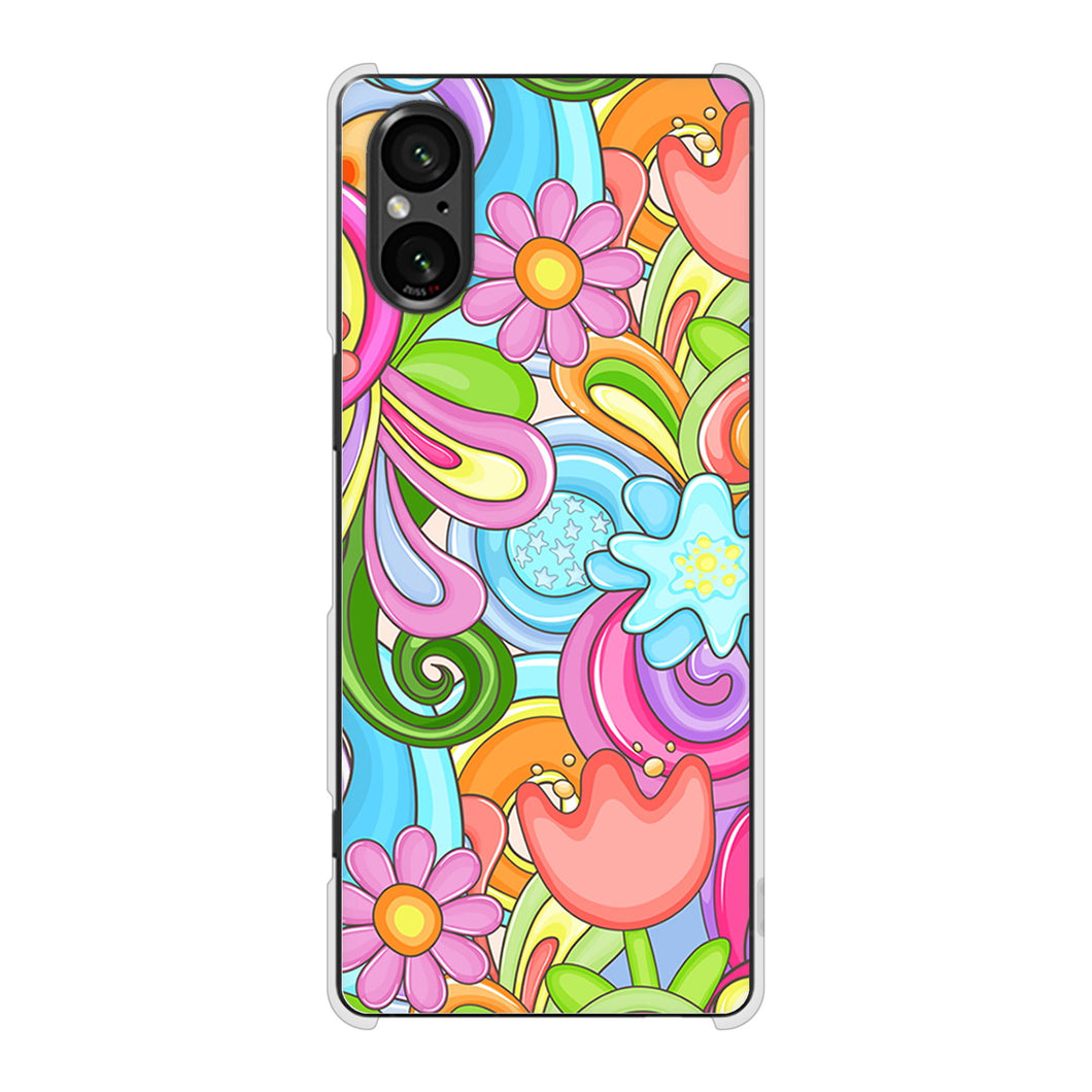 Xperia 5 V XQ-DE44 高画質仕上げ 背面印刷 ハードケース 【713 ミラクルフラワー】