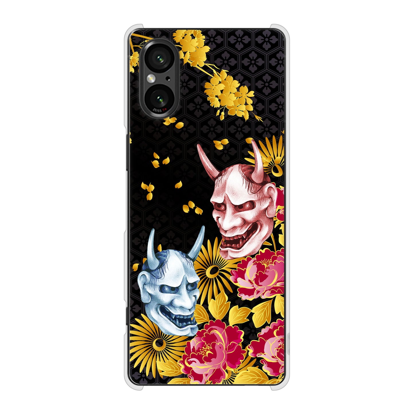 Xperia 5 V XQ-DE44 高画質仕上げ 背面印刷 ハードケース 【1024 般若と牡丹2】