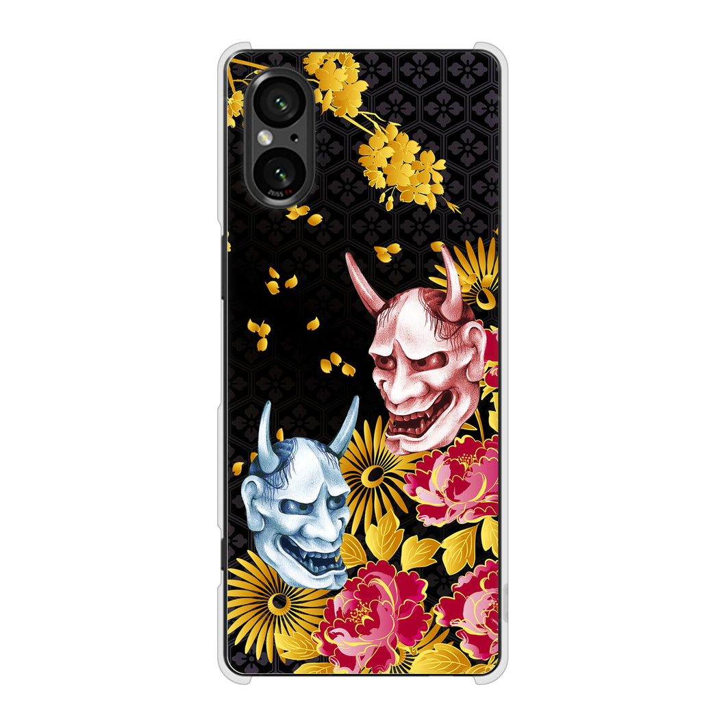 Xperia 5 V XQ-DE44 高画質仕上げ 背面印刷 ハードケース 【1024 般若と牡丹2】