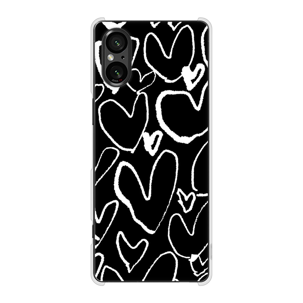 Xperia 5 V XQ-DE44 高画質仕上げ 背面印刷 ハードケース 【1124 ハート BK&WH】