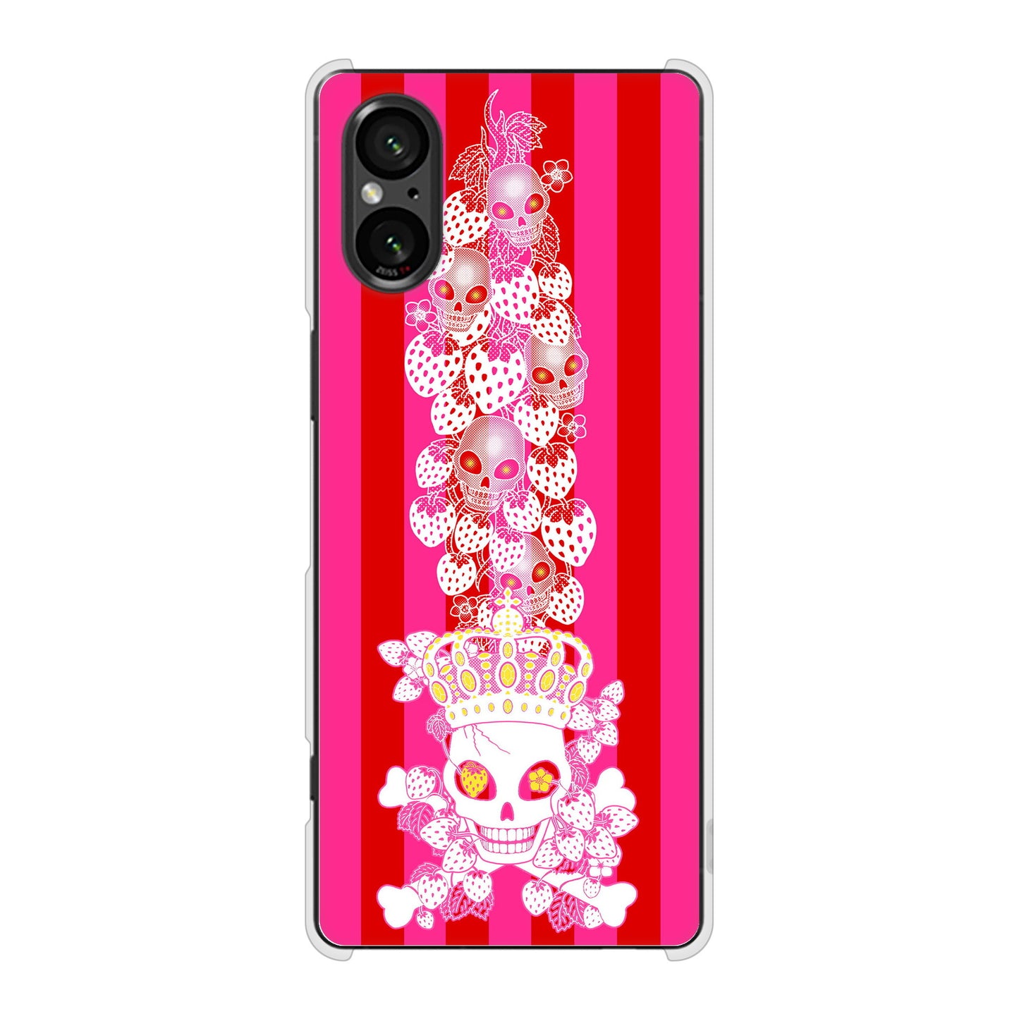 Xperia 5 V XQ-DE44 高画質仕上げ 背面印刷 ハードケースむかいあぐる 苺骸骨王冠蔦