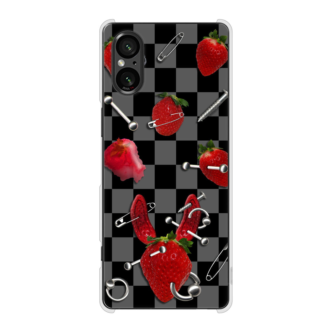 Xperia 5 V XQ-DE44 高画質仕上げ 背面印刷 ハードケースむかいあぐる 苺パンク