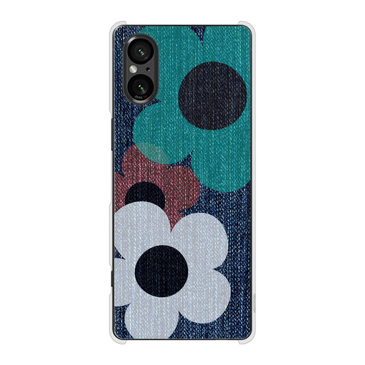 Xperia 5 V XQ-DE44 高画質仕上げ 背面印刷 ハードケース 【EK869 ルーズフラワーinデニム風】