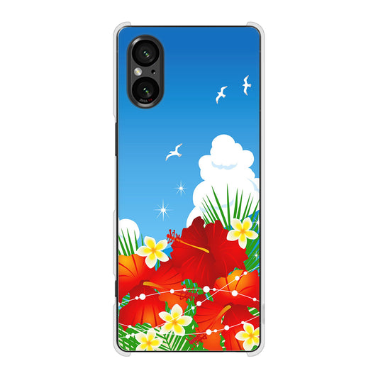 Xperia 5 V XQ-DE44 高画質仕上げ 背面印刷 ハードケース 【VA821 ハイビスカスと青空】