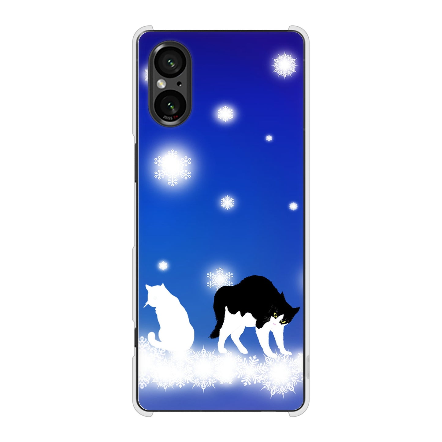 Xperia 5 V XQ-DE44 高画質仕上げ 背面印刷 ハードケース 【YJ335 雪の結晶 はちわれ】