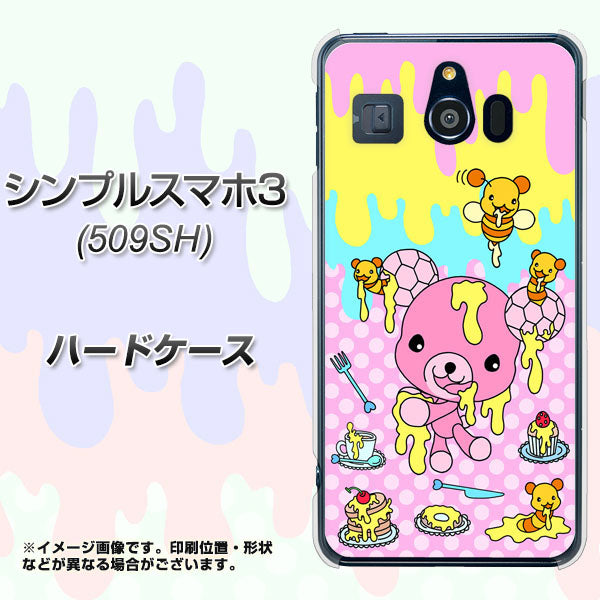 Softbank シンプルスマホ3 509SH 高画質仕上げ 背面印刷 ハードケース【AG822 ハニベア(水玉ピンク)】