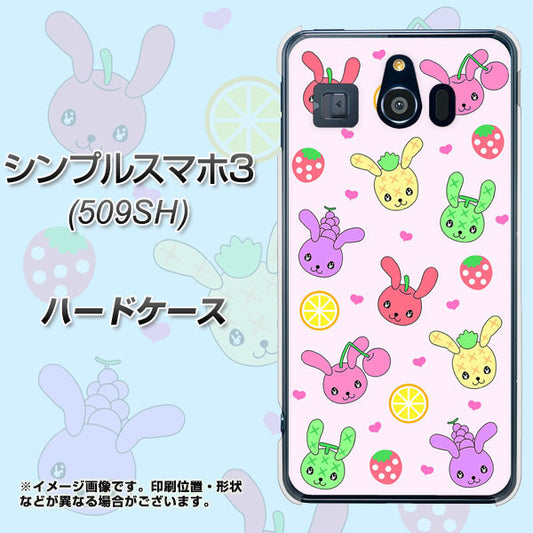 Softbank シンプルスマホ3 509SH 高画質仕上げ 背面印刷 ハードケース【AG825 フルーツうさぎのブルーラビッツ(ピンク)】