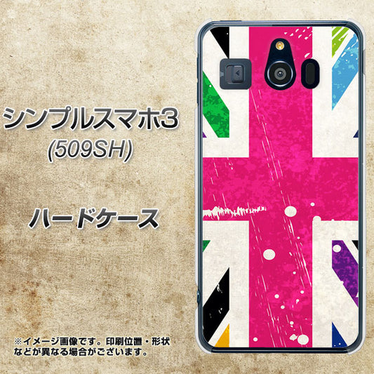 Softbank シンプルスマホ3 509SH 高画質仕上げ 背面印刷 ハードケース【SC806 ユニオンジャック ピンクビンテージ】