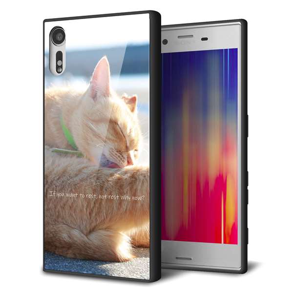 softbank エクスペリアXZ 601SO 強化ガラス&TPUスマホケース ガラプリ【KM876 猫】