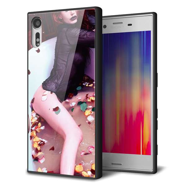softbank エクスペリアXZ 601SO 強化ガラス&TPUスマホケース ガラプリ【KM885 バラ風呂】
