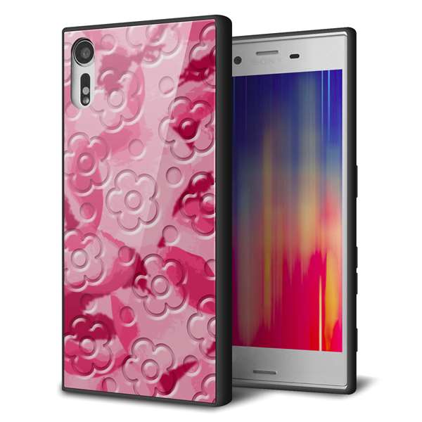 softbank エクスペリアXZ 601SO 強化ガラス&TPUスマホケース ガラプリ【SC847 フラワーヴェルニ花濃いピンク(ローズアンディアン)】