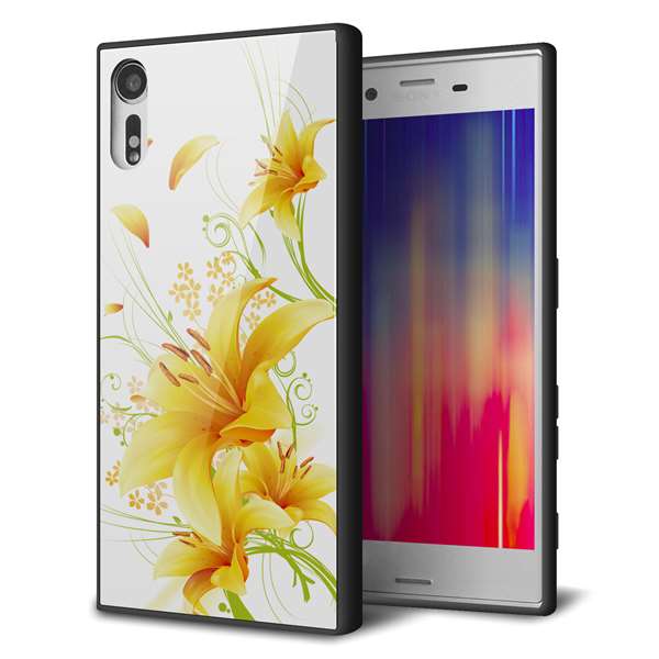 softbank エクスペリアXZ 601SO 強化ガラス&TPUスマホケース ガラプリ【SC852 ユリ(イエロー)】