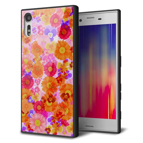 softbank エクスペリアXZ 601SO 強化ガラス&TPUスマホケース ガラプリ【SC869 リバティプリント フルールドパルファン(ピンク)】