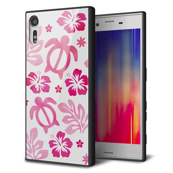 softbank エクスペリアXZ 601SO 強化ガラス&TPUスマホケース ガラプリ【SC879 ハワイアンアロハホヌ(ピンク)】