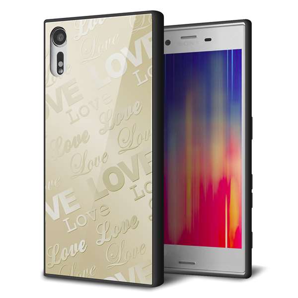 softbank エクスペリア XZs 602SO 強化ガラス&TPUスマホケース ガラプリ【SC840 エンボス風LOVEリンク(ヌーディーベージュ)】