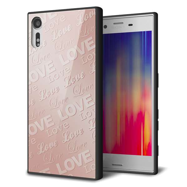 softbank エクスペリア XZs 602SO 強化ガラス&TPUスマホケース ガラプリ【SC841 エンボス風LOVEリンク(ローズピンク)】