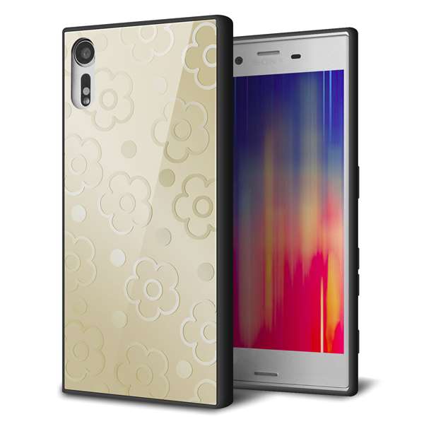 softbank エクスペリア XZs 602SO 強化ガラス&TPUスマホケース ガラプリ【SC842 エンボス風デイジーシンプル(ベージュ)】