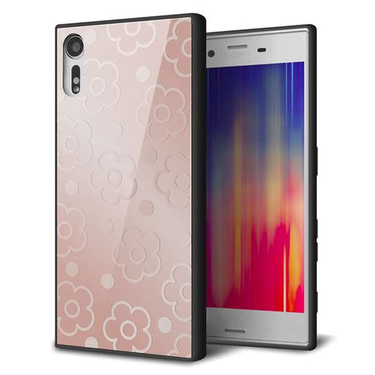 softbank エクスペリア XZs 602SO 強化ガラス&TPUスマホケース ガラプリ【SC843 エンボス風デイジーシンプル(ローズピンク)】