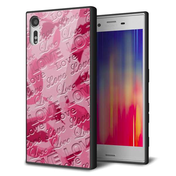 softbank エクスペリア XZs 602SO 強化ガラス&TPUスマホケース ガラプリ【SC845 フラワーヴェルニLOVE濃いピンク(ローズアンディアン)】